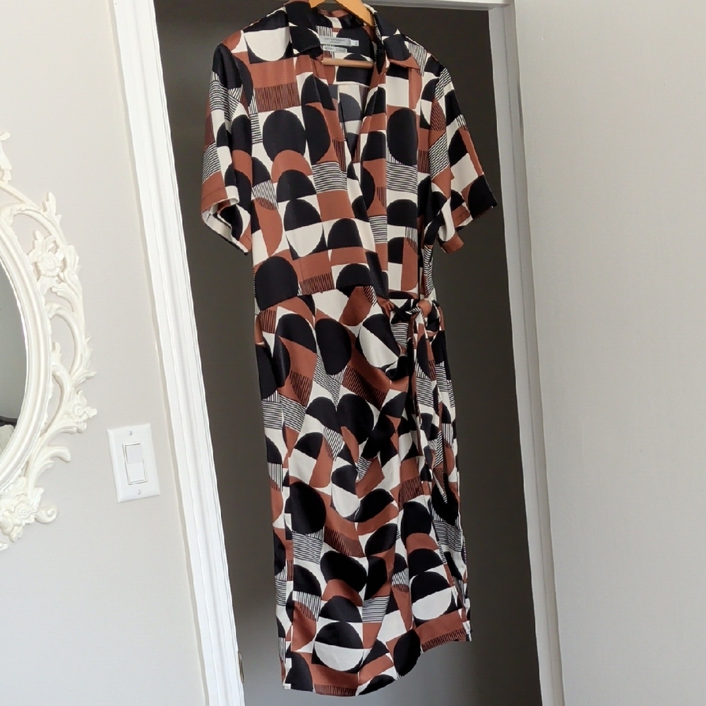 Simons Black, White & Brown Geometric Midi Dress
